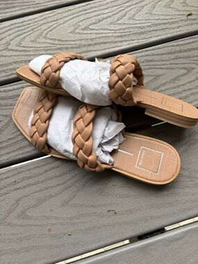 Dolce Vita Braided Double-Strap Slide Sandals in Camel Tan